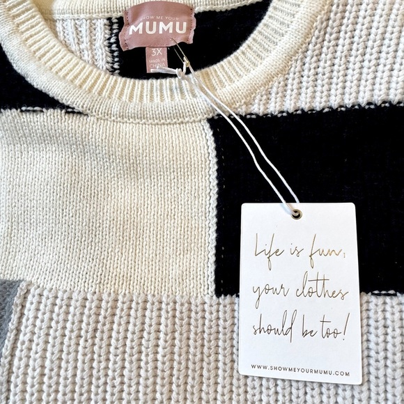 Show Me Your Mumu Size 3X Ember Patchwork Knit Tunic Sweater Cream Black Gray - Picture 9 of 11